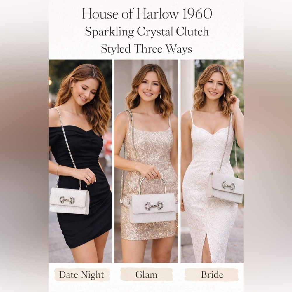 House of Harlow 1960 Shimmering Crystal clutch bridal wedding NYE Glam coctail